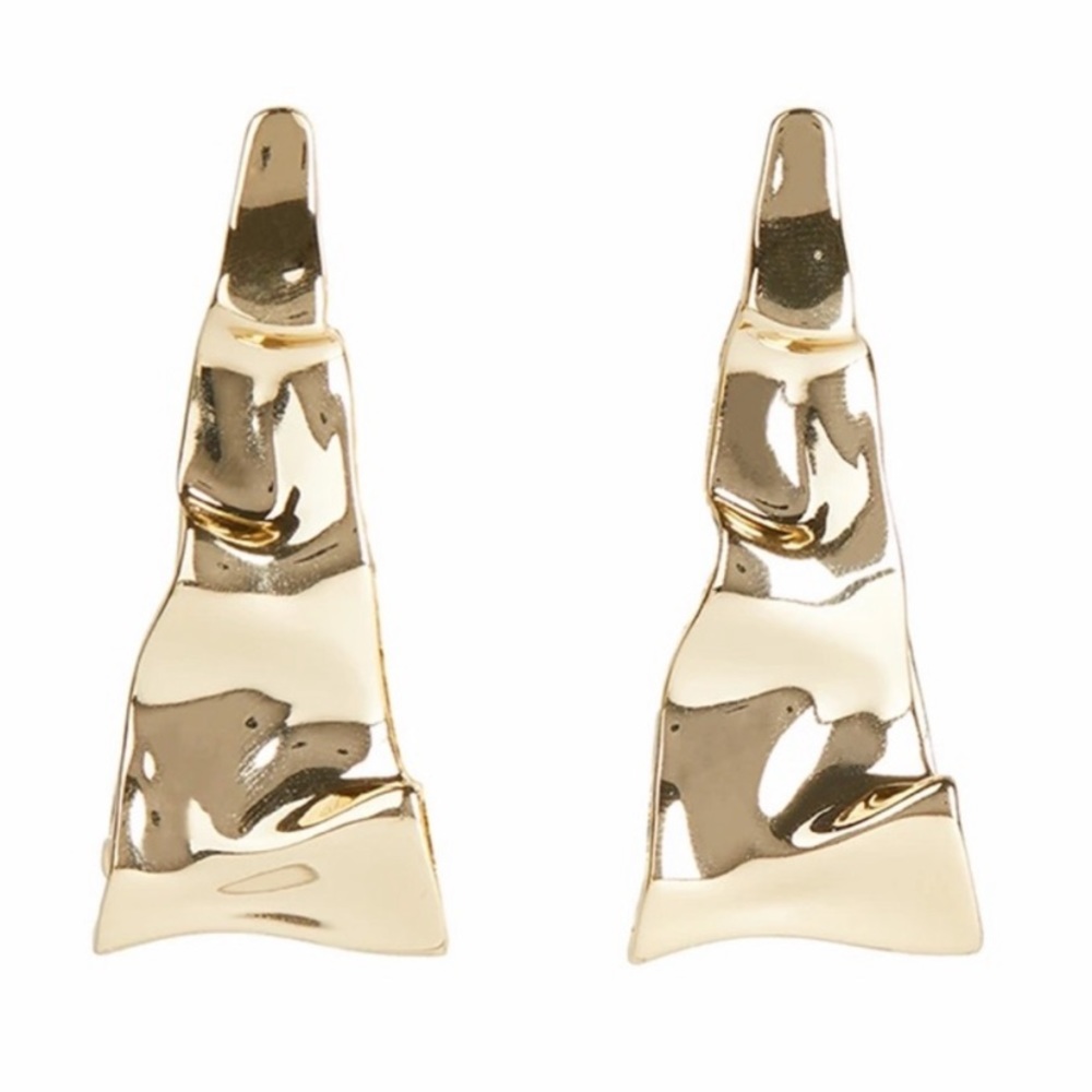 ALEXIS BITTAR • NEW RARE Gold Crumpled Metal 3D Triangle Hoop Hinged Earrings - Picture 7 of 16